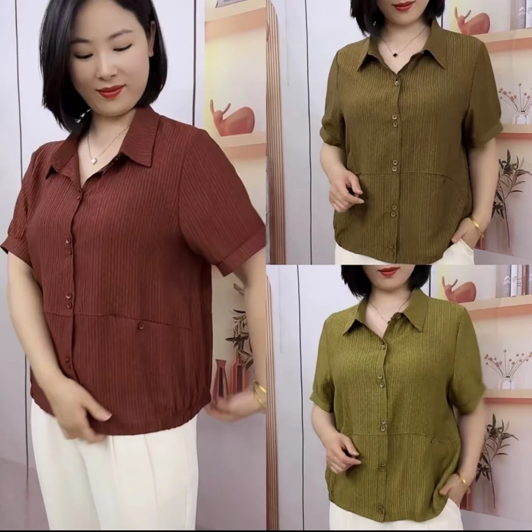 夏季新款短袖衬衫女小个子中年妈妈休闲舒适气质上衣