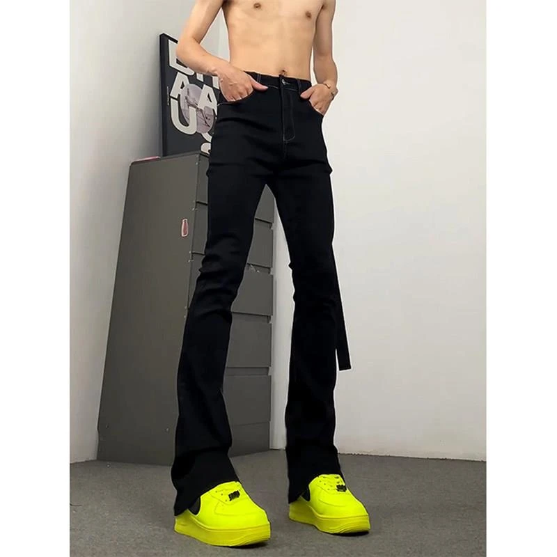 纯黑色牛仔裤男夏季薄款美式高街vibe裤子显腿长显瘦修身微喇叭裤