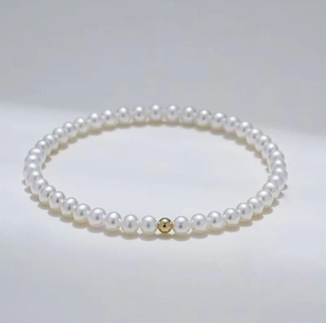 淡水小米珠手链3-5mm弹力绳带S925银豆珍珠手链简约百搭