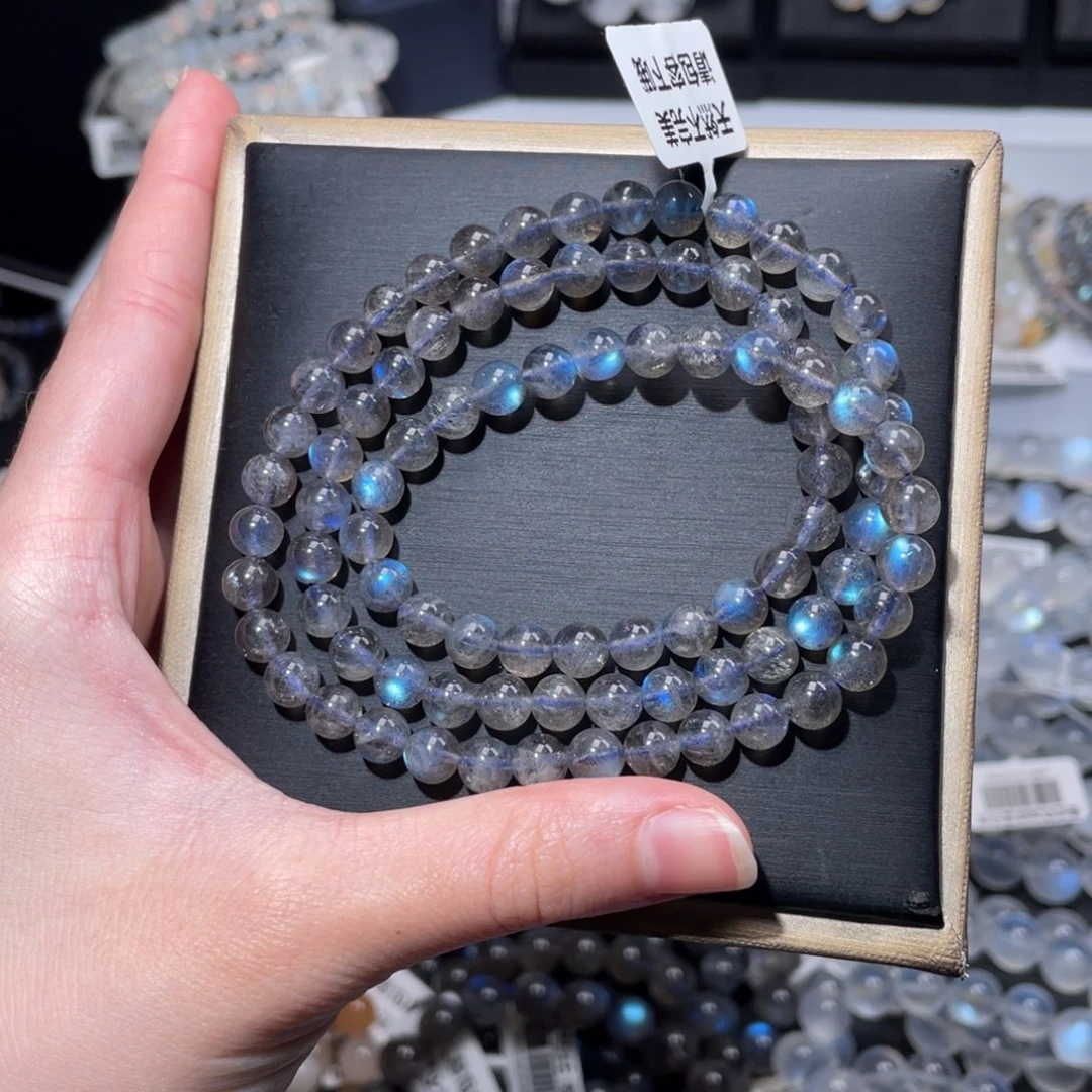未镶嵌长石手链马岛多圈黑体蓝光6m+