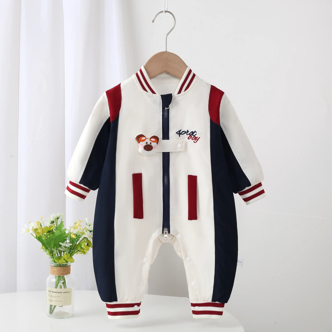 婴幼儿春秋新款冲锋棒球风双层连体出门外出服时尚洋气百搭