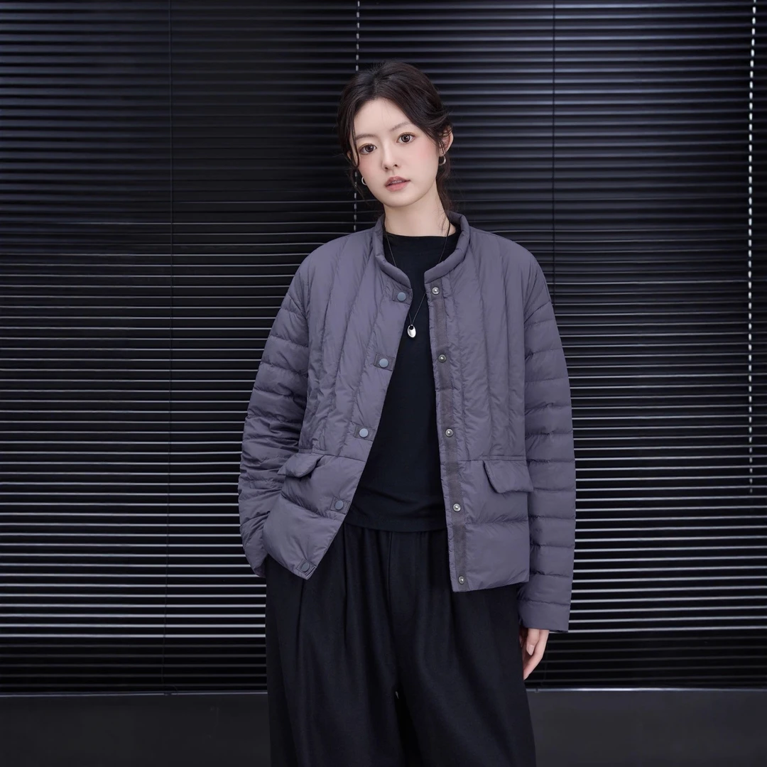 VONSRMAN圆领轻薄纯色羽绒服女冬季2025新款休闲加厚保暖短款外套