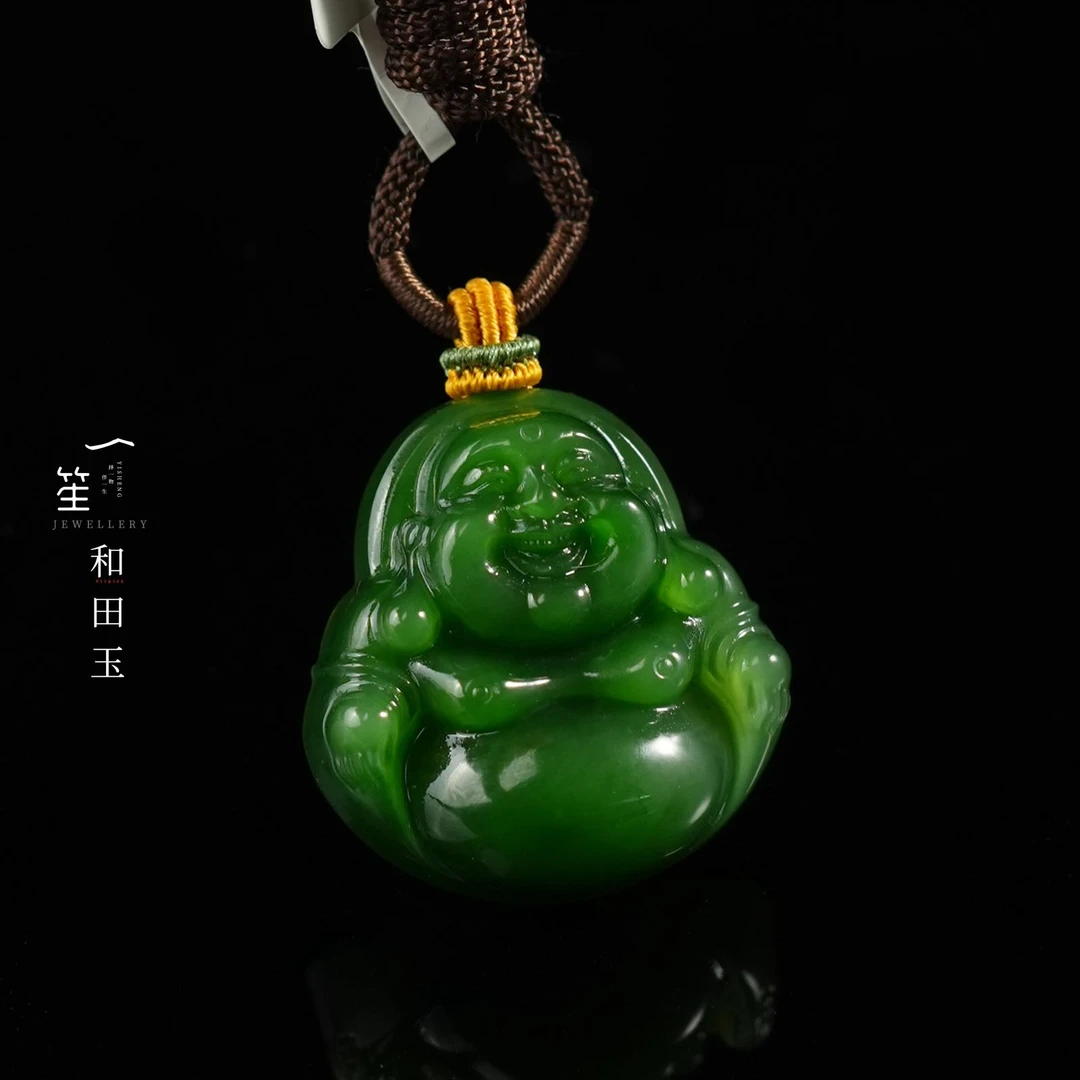 【一笙珠宝】天然和田玉碧玉肉底辣阳绿佛公吊坠  YS21975