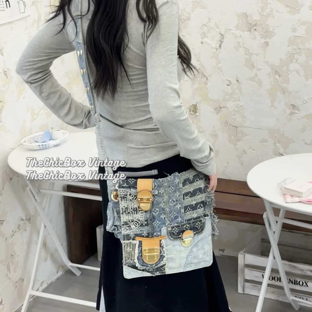 95新 LouisVuitton/路易威登 只盒/Kapital联名百家布翻盖2ways包