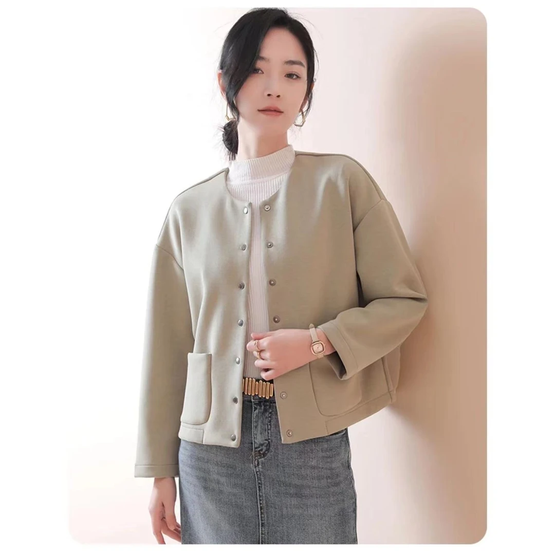 网红爆款排扣短款棒球外套时尚舒适百搭-C23D81
