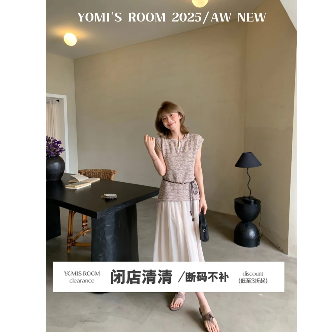 YOMI小个子【温暖摩洛哥】假两件拼接网纱连衣裙设计感显瘦气质休闲