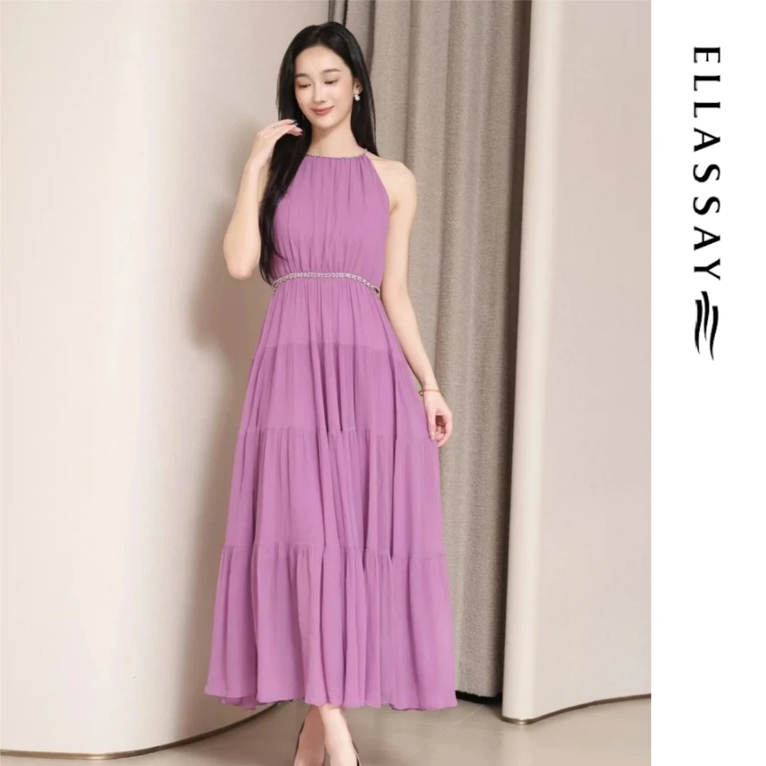 ELLASSAY歌力思春夏神秘魅力摩洛哥紫连衣裙EWV365Y02600