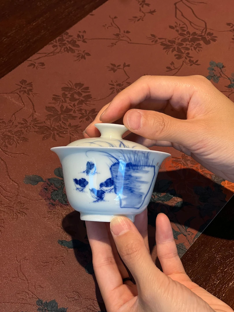 小桥写意合家欢盖碗