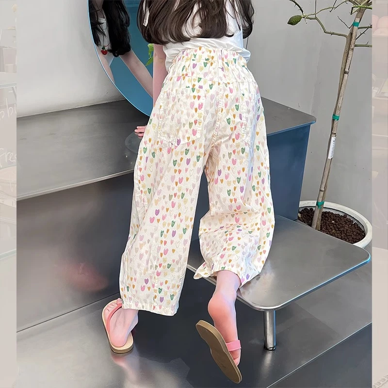 女童碎花薄休闲裤子儿童洋气防蚊长裤大童宽松九分裤2025夏装新款