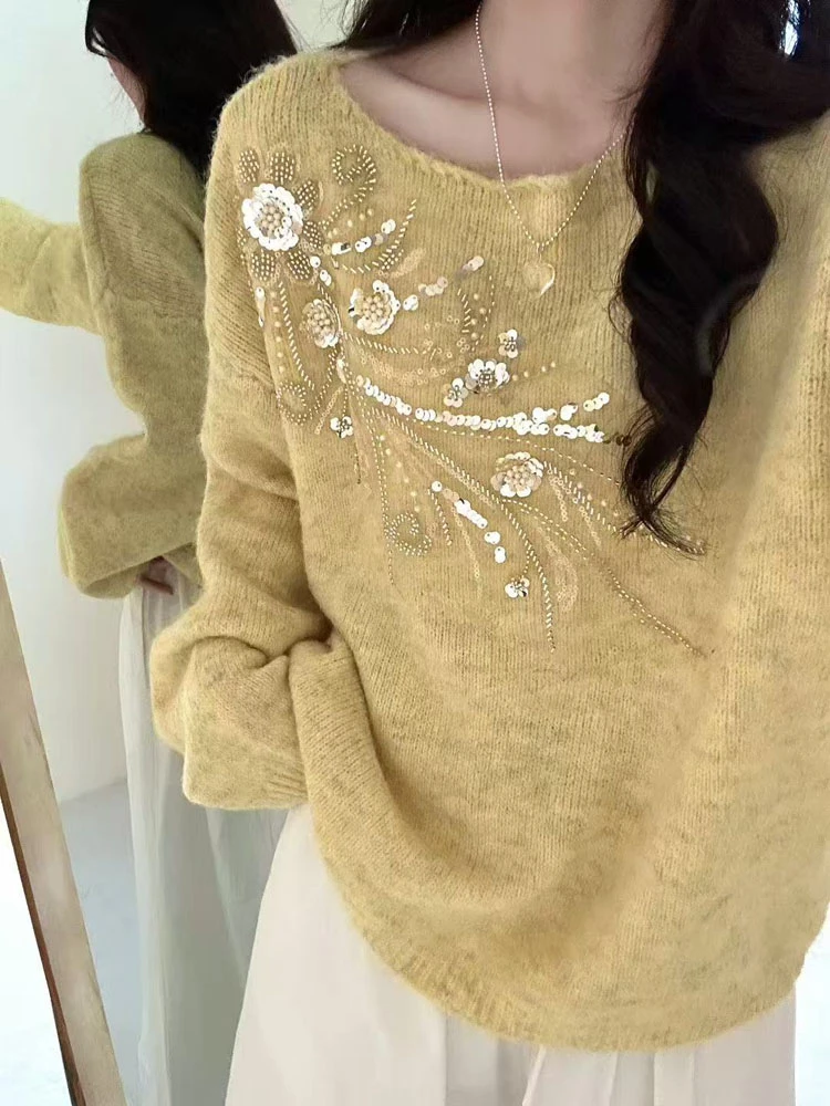 秋季INS风冬季宽松型V领毛针织衫秋冬高质感穿搭