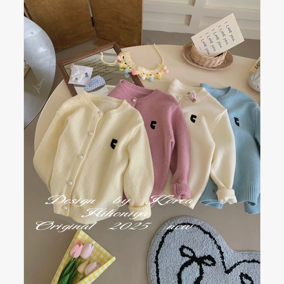 【春日多巴胺】二Hihoniya~2025春季亲子款纯色珍珠扣刺绣韩版开衫