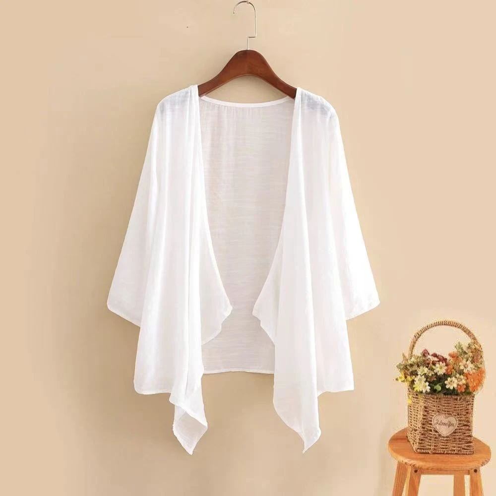 【现货+运费险】棉麻刺绣上衣宽松五分袖衬衫外套百搭薄款衬衣V358