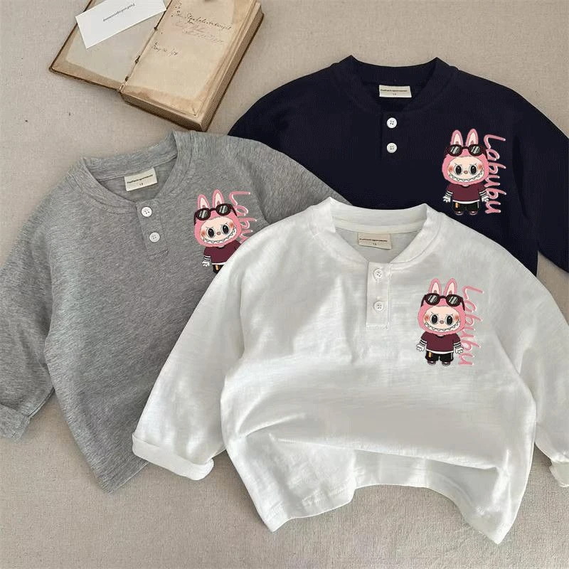 儿童开学纯棉长袖T恤新款男童女童时尚休闲春秋纯色儿童百搭卫衣t