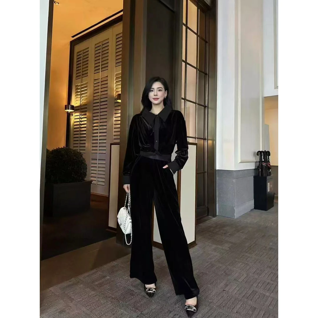 KIKI严选：23328-高诗家欧洲站南油原创小众设计丝绒两件套装