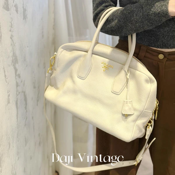 大吉中古/PRADA普拉达白色波士顿手提包