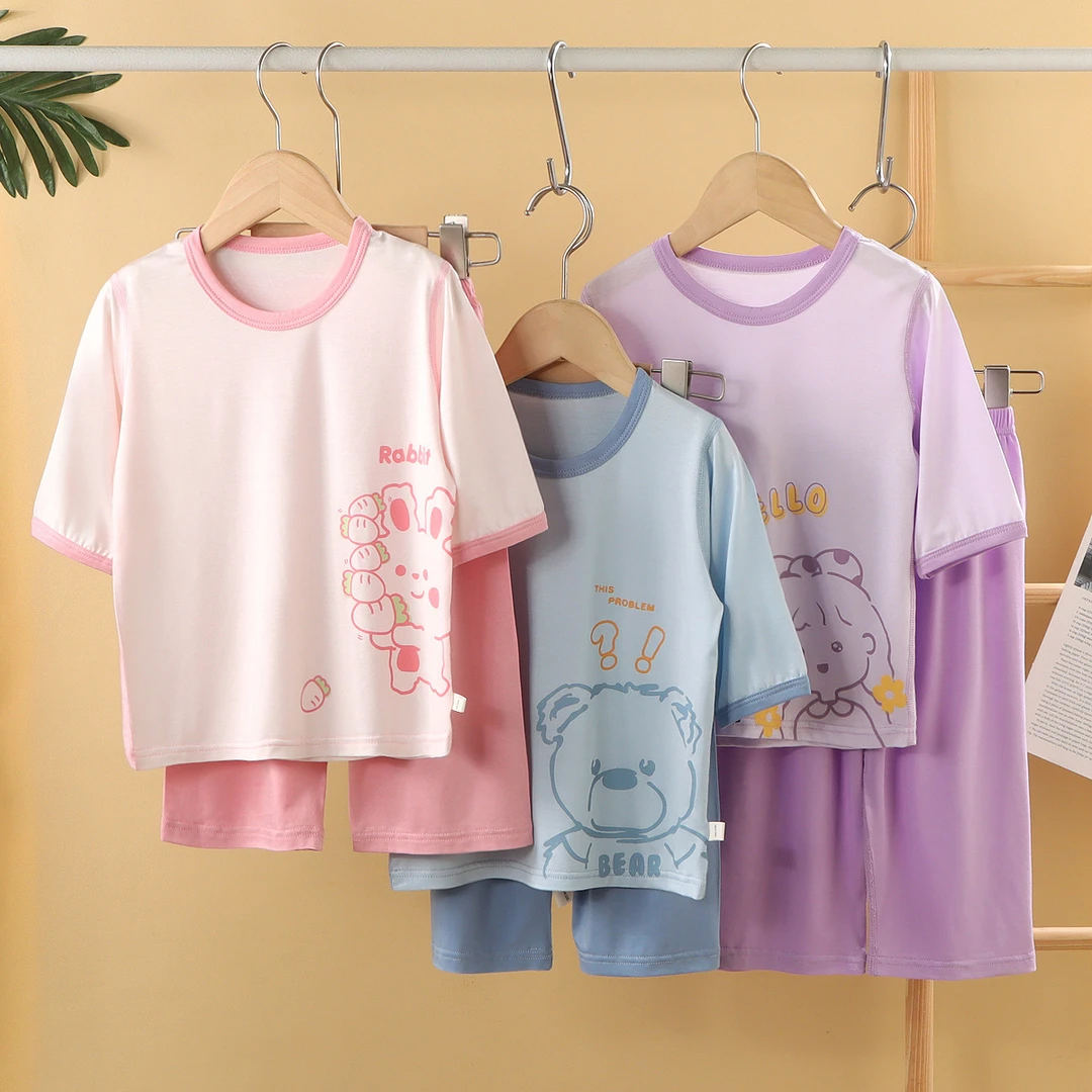 夏季莫代尔七分袖薄款家居服清爽透气空调服男童男女通用