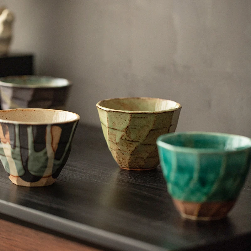 同合日本进口流云茶杯日式复古粗陶茶杯手工家用侘寂主人杯水杯