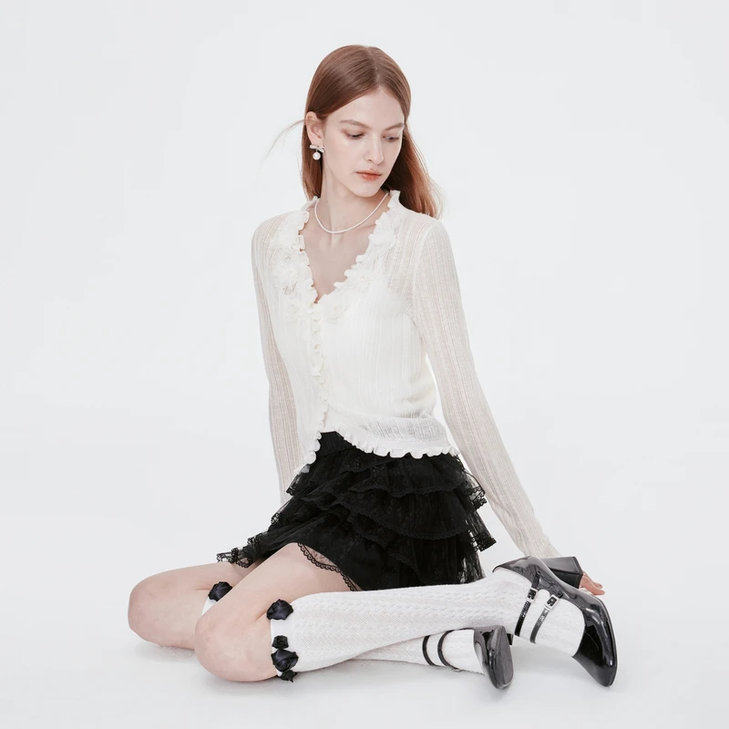 MISSCOCOON可可尼粉色针织衫2025夏季新款V领薄款物理防晒外套女