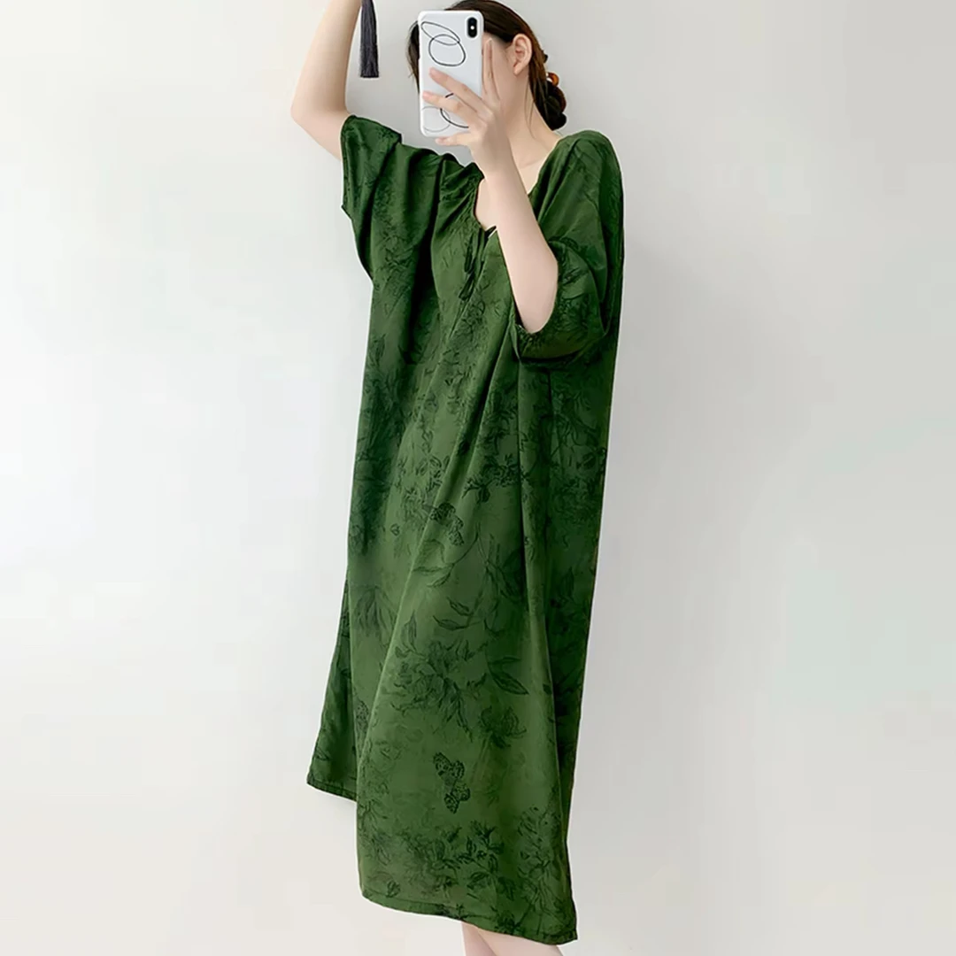 复古花纹少女休闲宽松睡衣女春秋款2025新款甜美气质居家睡裙显瘦