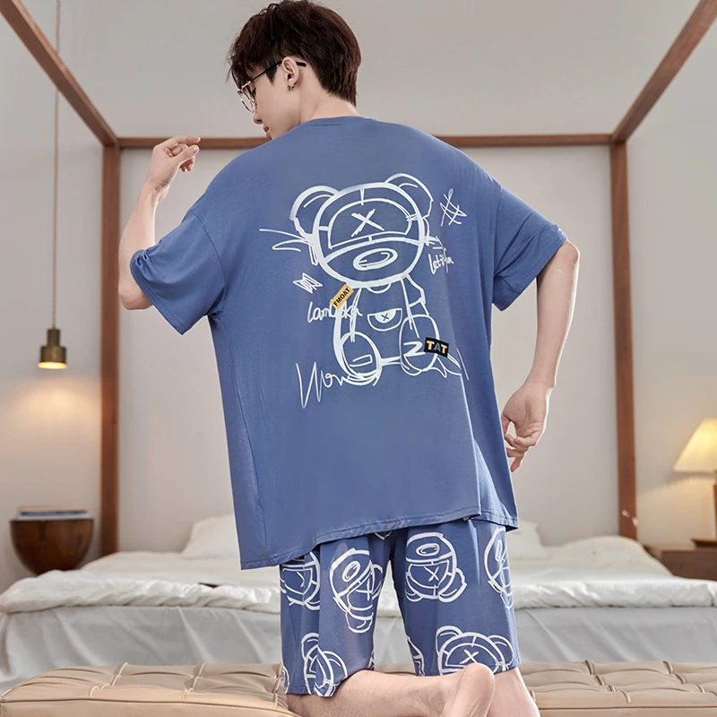 2025新款男士睡衣夏季薄款莫代尔短袖冰丝大码青少年男孩大童套装