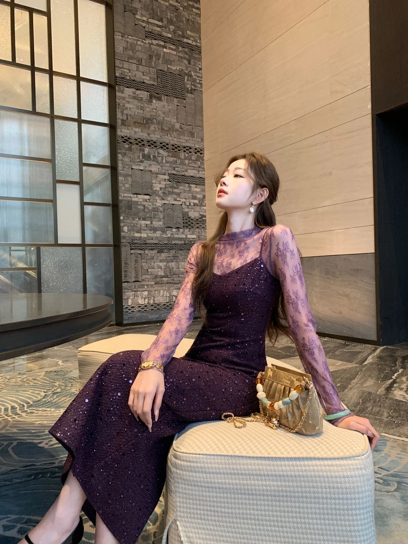 EIA一尧【罗生门】法式气质复古轻奢吊带连衣裙+蕾丝内搭显瘦轻礼服