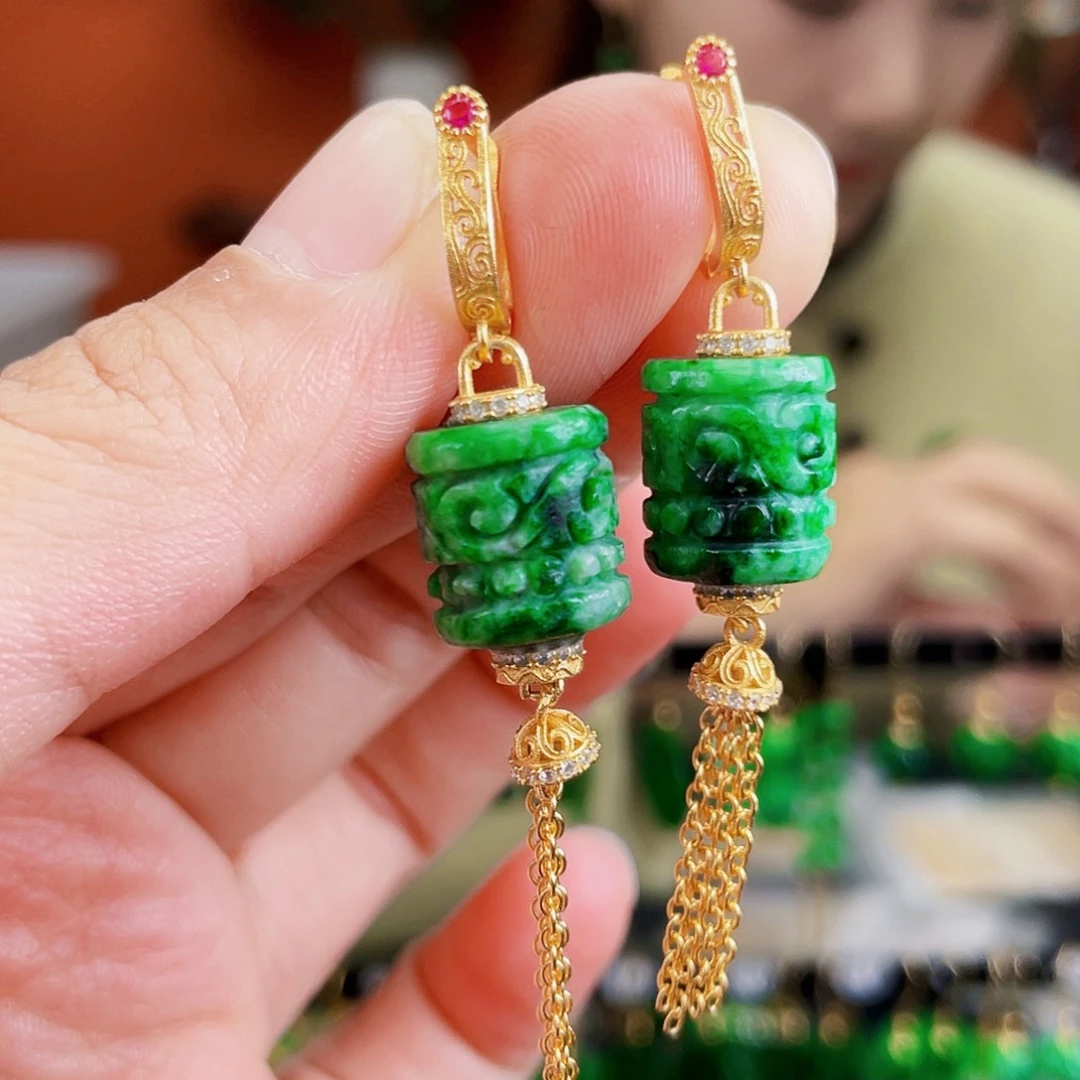 翡翠银S925镶嵌耳饰