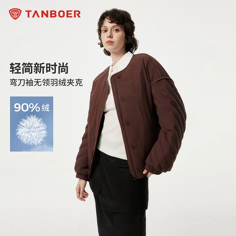 坦博尔2024秋季新款羽绒服女短款圆领流光风羽绒夹克TBF330272D