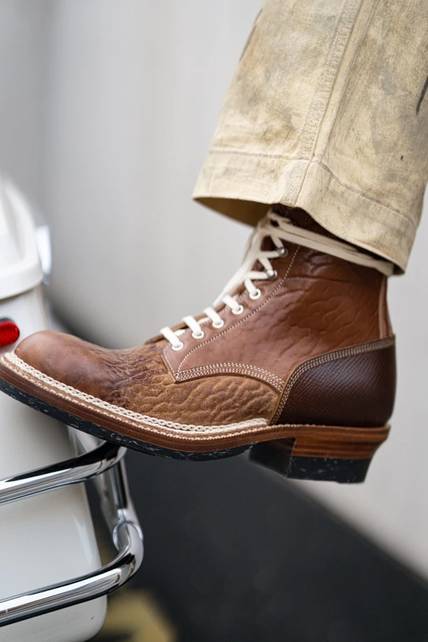 TRADBAND高定线玛雅马臀伐木手缝挪威缝三色靴子高帮短靴山脉