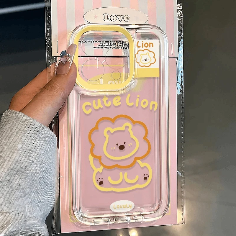 黄线条狮子适用苹果16PROMAX手机壳15Plus卡通14个性13防摔12软壳