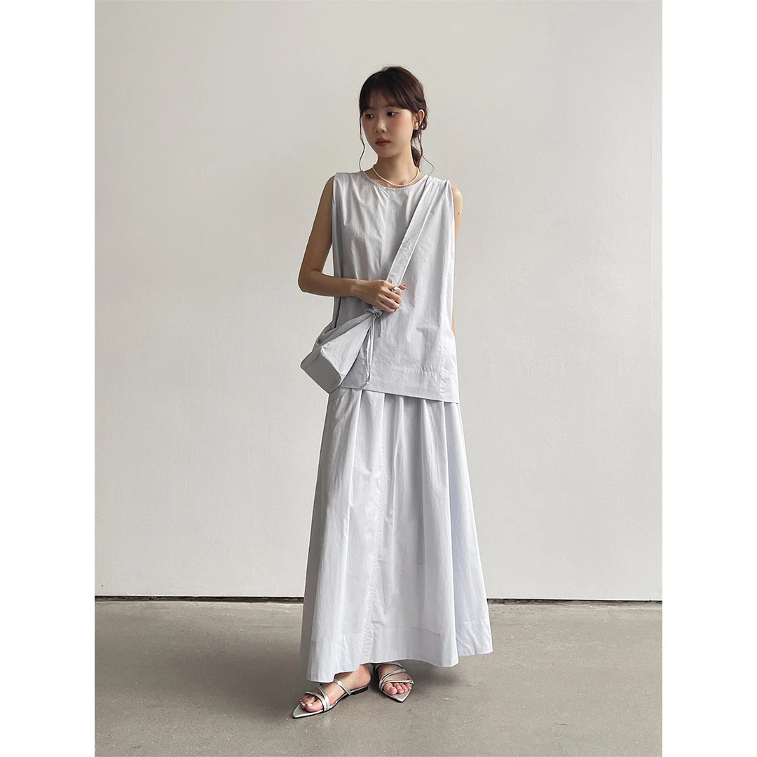 高级感简约无袖吊带背心女+夏季A字半身裙两件套装W063B