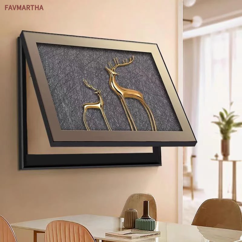 轻奢电表箱装饰画遮挡麋鹿简约现代配电箱餐厅电闸盒总开关盒挂画