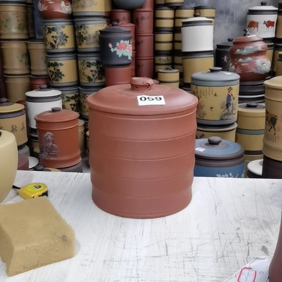紫砂茶叶罐清水红泥素面竹节059