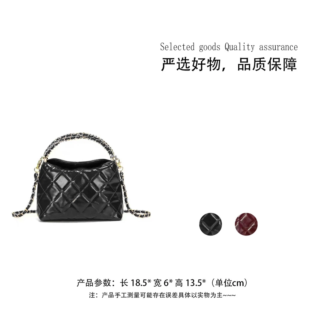 手工真皮女包  单肩斜跨包手提 新款的饭盒包 黑色【18.5*6*13.5】