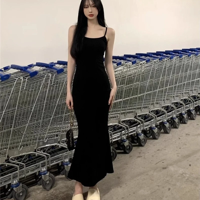 纯欲辣妹连衣裙纯棉吊带包臀裙性感夏季鱼尾裙收腰设计感裙子气质