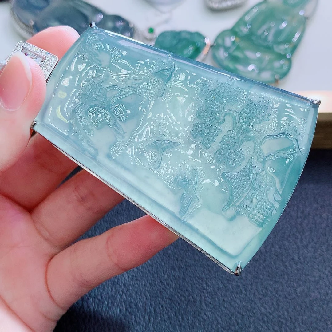 翡翠挂件银S925镶嵌翡翠