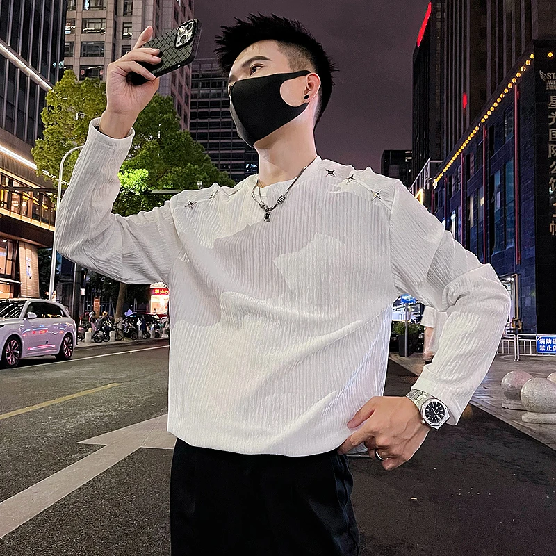 男士长袖t恤秋季2025新款爆款肌理感百搭圆领长袖打底衫男装上衣