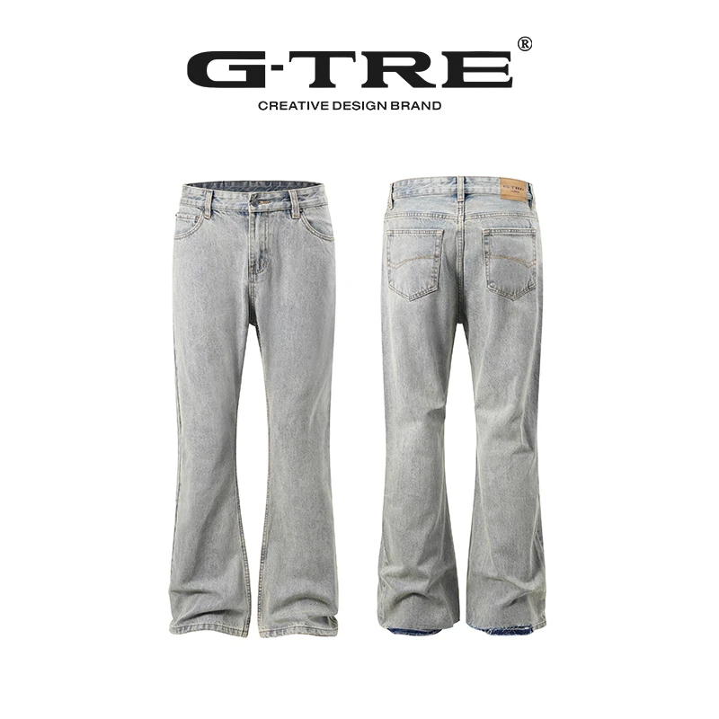 G-TRE 24SS水洗‘Bootcut'做旧蓝裤脚破坏微喇牛仔裤男女同款