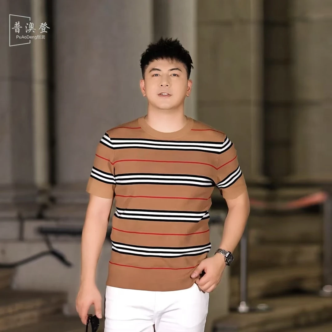 2025男士针织衫秋季新款撞色时尚潮流百搭休闲条纹圆领毛衣