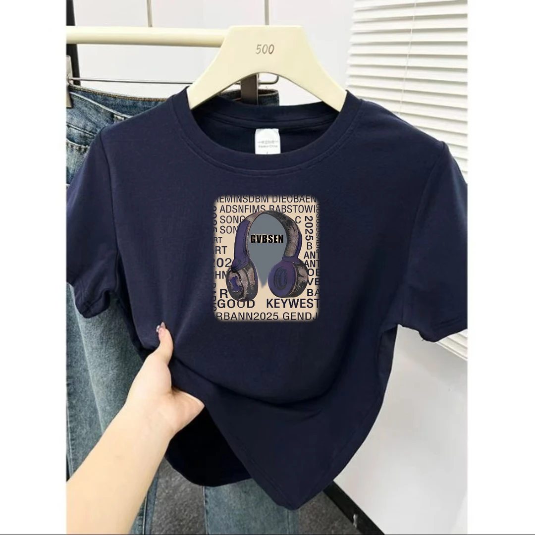 X26#短袖t恤女2025夏季新款显瘦设计感小众独特正肩圆领上衣服