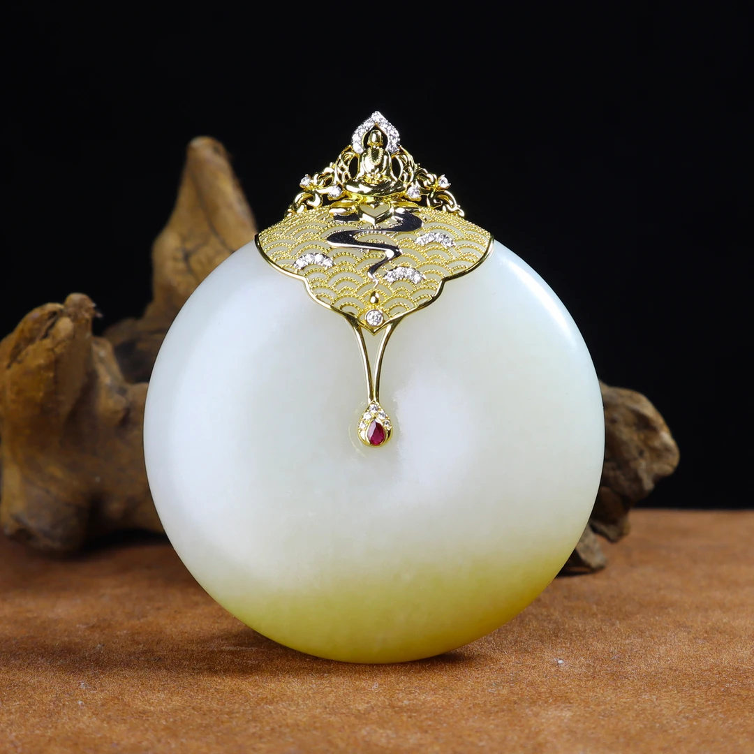 【周年庆限定】18K和田玉糖玉平安扣吊坠丨天然玉石丨多样性发一