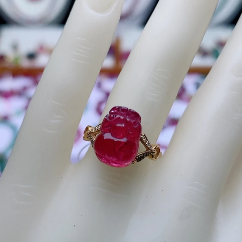 【闪购商品】碧玺戒指18K金镶嵌碧玺貔貅戒指