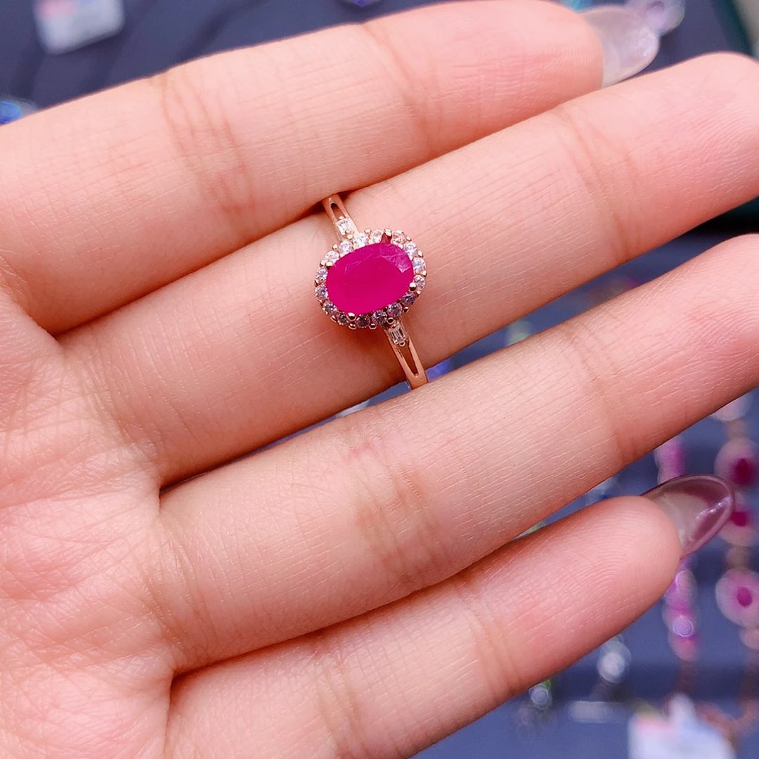 红宝石戒指银S925镶嵌