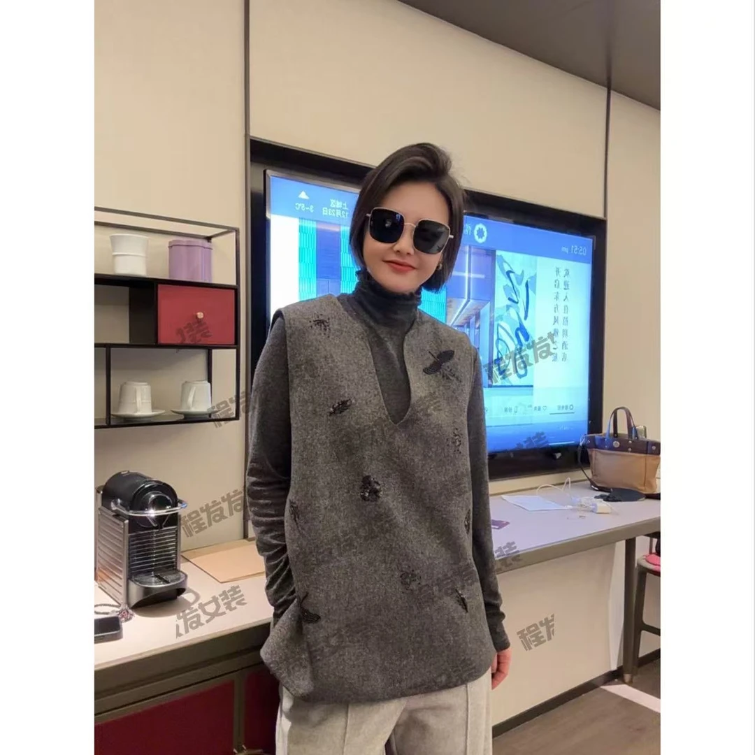 【程发发】（尘圆）气质设计感背心羊毛裙F1776