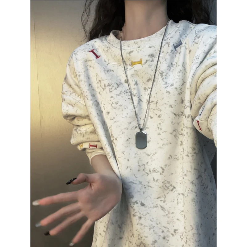 重工刺绣圆领卫衣男秋冬高克重磅休闲外套美式复古情侣内搭打底衫