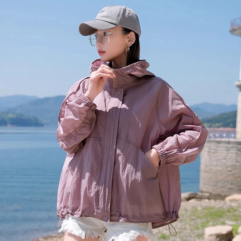 宽松大码防晒衣女短款2025夏季新款休闲百搭户外运动防晒服薄外套