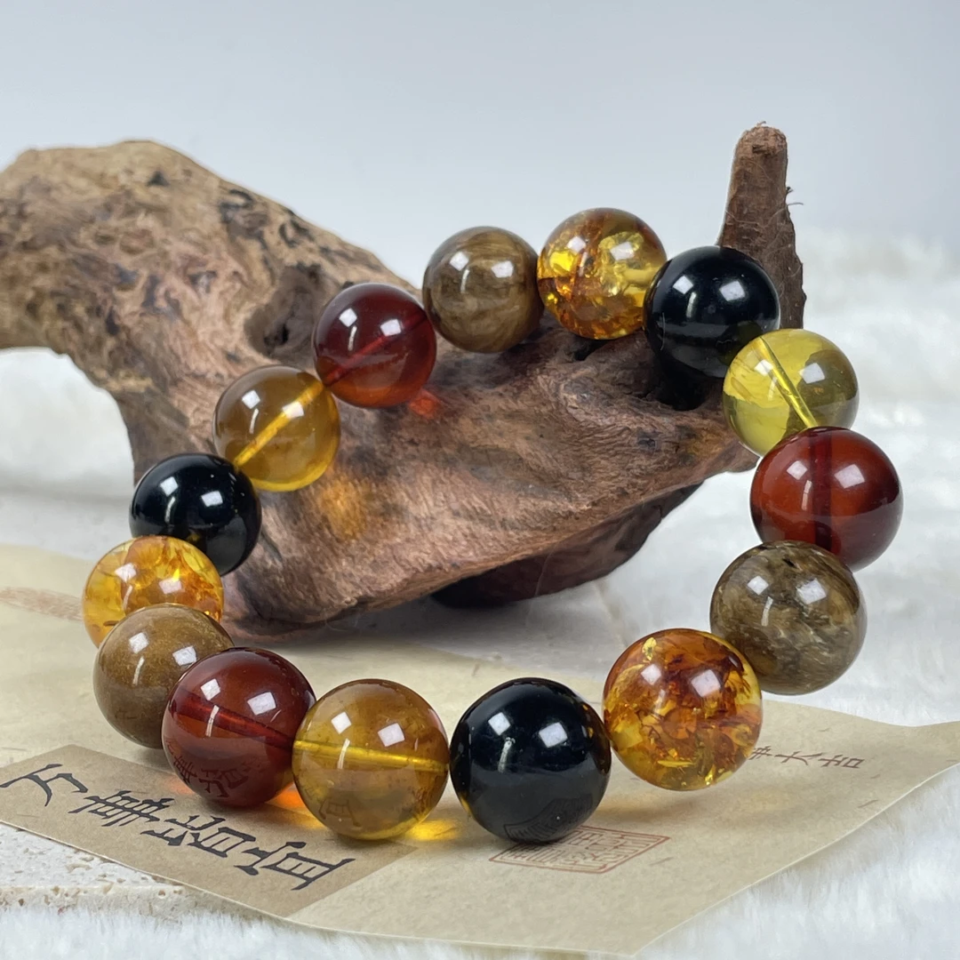 芷桦珠宝天然琥珀多宝14+mm单圈手链手串血珀翳珀根珀灵草珀花珀