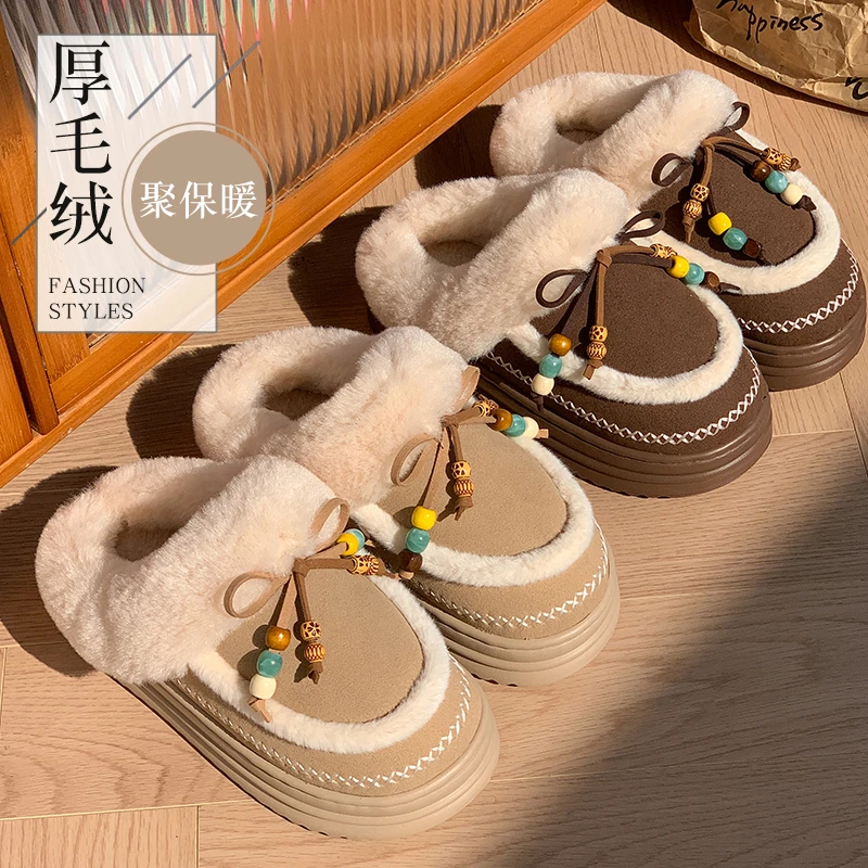 MT-6508冬季轻盈保暖棉拖民族风设计防滑柔软居家室内拖