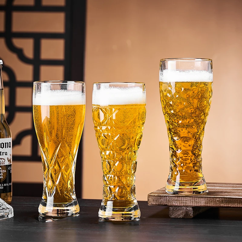 网红大容量扎啤杯个性酒杯创意玻璃啤酒杯家用雕花小麦酒杯饮料杯