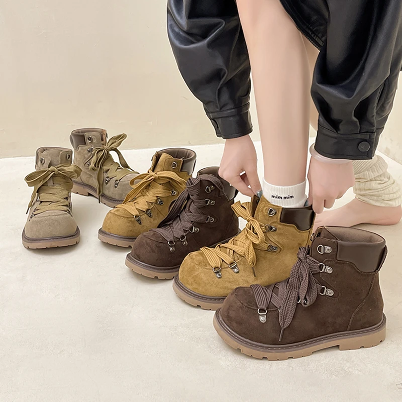 OJRZ复古英伦风厚底增高马丁靴女2025秋冬新款文艺风百搭时装靴女