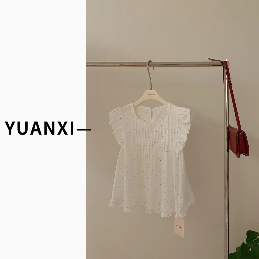 【FAFAJIA】F596 法式圆领飞飞袖波点衬衫女夏季